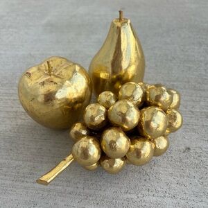 Vintage Gold Ceramic Fruit Set Grapes Pear Apple Hollywood Regency Style Decor